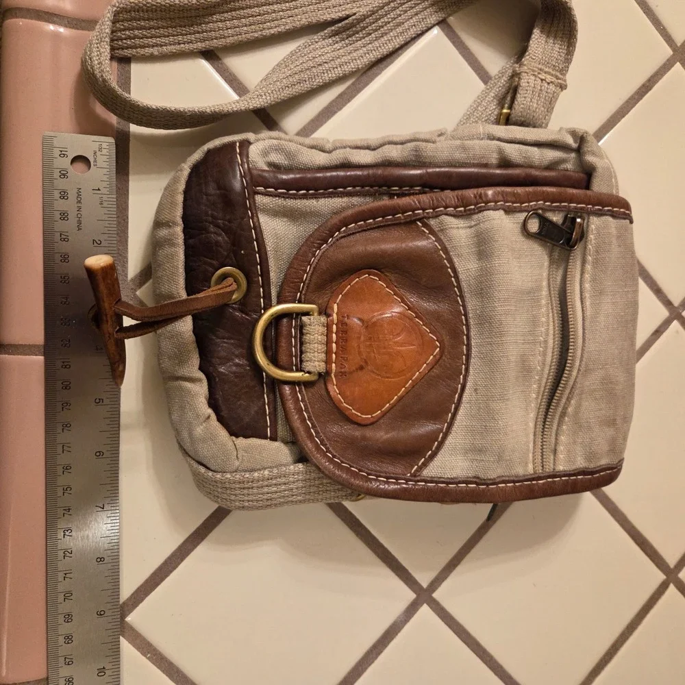 Terra Pax Hemp Canvas Leather Crossbody Field Bag Beige Brown Made in USA